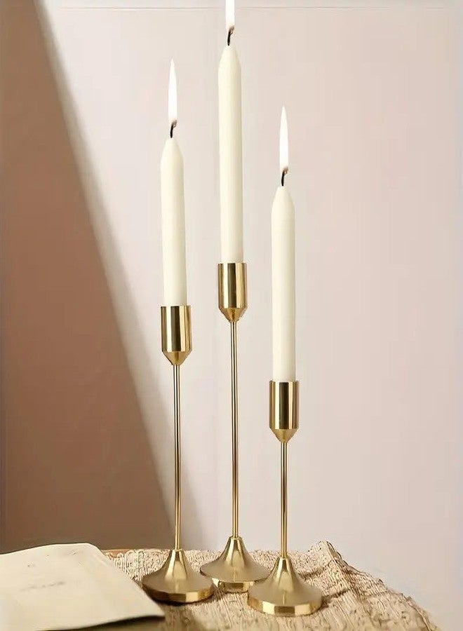 PIXELERA Vintage Brass Gold Candlestick Holders Set of 3 - Tall Taper Candle Stands for Autumn Table Centerpieces, Weddings, and Home Decor - Image 3